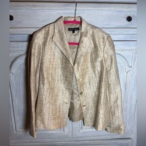 Lafayette‎ 148 Basket Weave Printed Linen Silk Blazer Office Quiet Luxury
